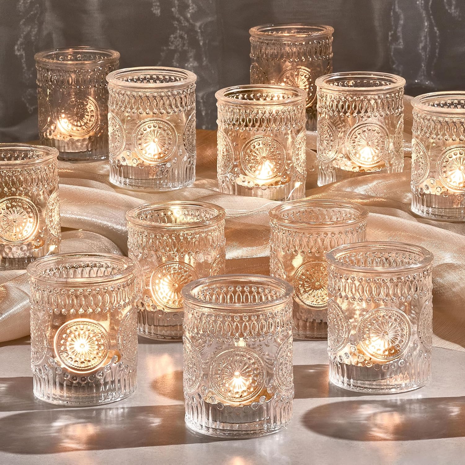30 Pack Clear Glass Votive Candle Holders - Vintage tealight holders for romantic ambiance and table centerpieces