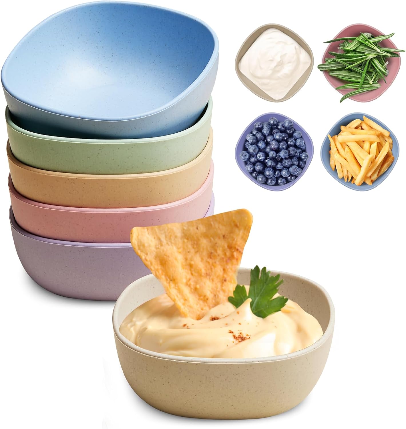 6 Pack Wheat Straw Soy Sauce Dishes - 4.5oz dip bowls perfect for individual portion serving