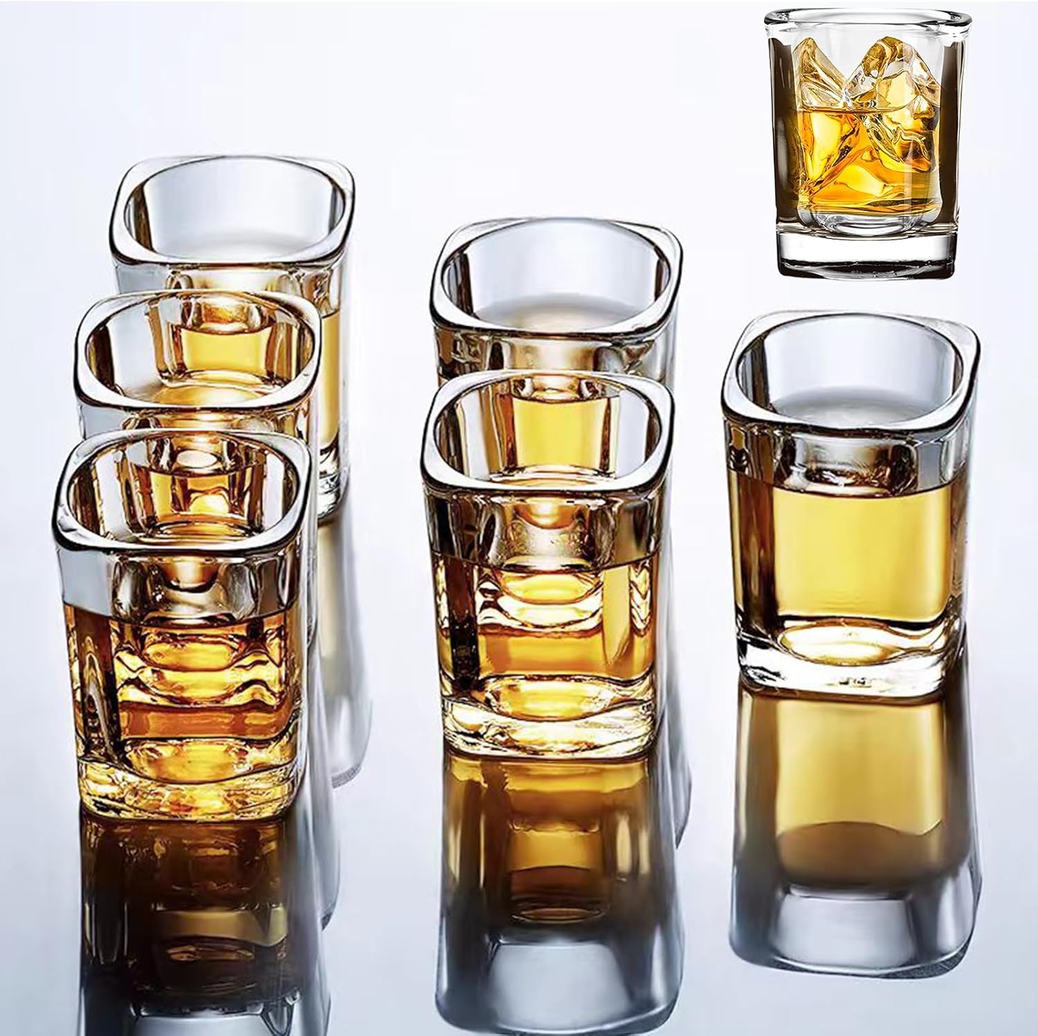 Heavy Base Shot Glasses Set - 6-pack of 2.2oz clear tequila square shot glasses