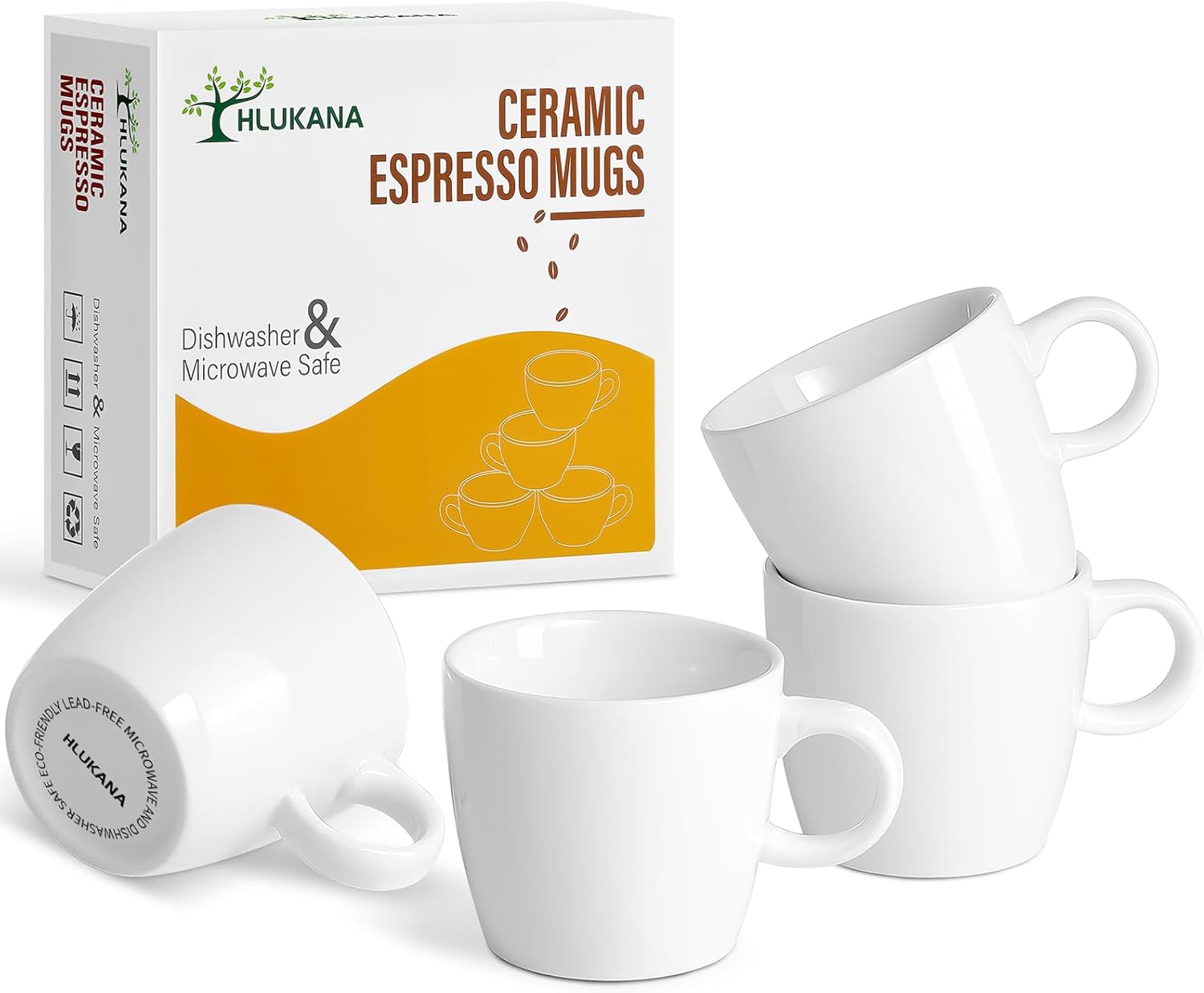 Porcelain Espresso Cups Set - 4-piece set of 3.5oz white demitasse cups perfect for espresso machines