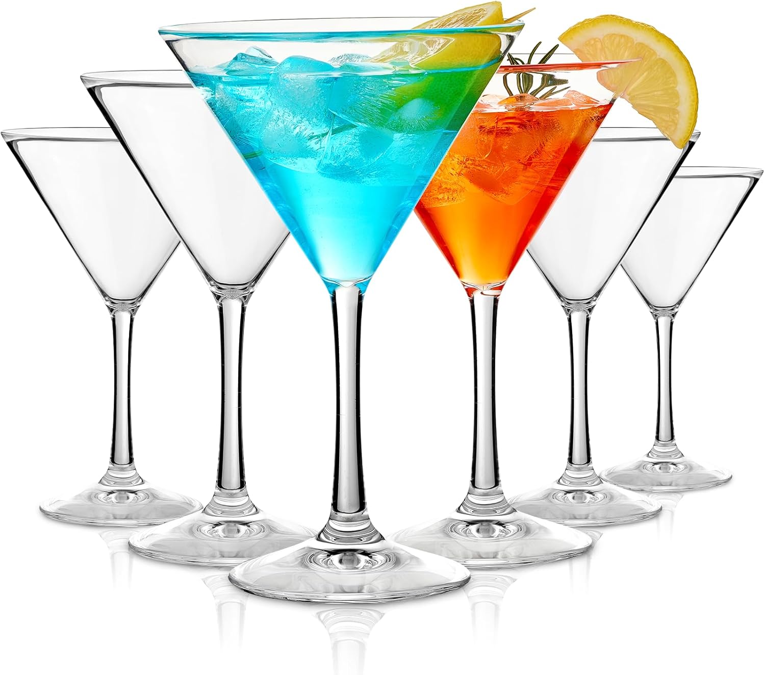 Unbreakable Martini Glasses Set of 6 - 10oz plastic cocktail glasses with stem for classic martinis and mixed drinks
