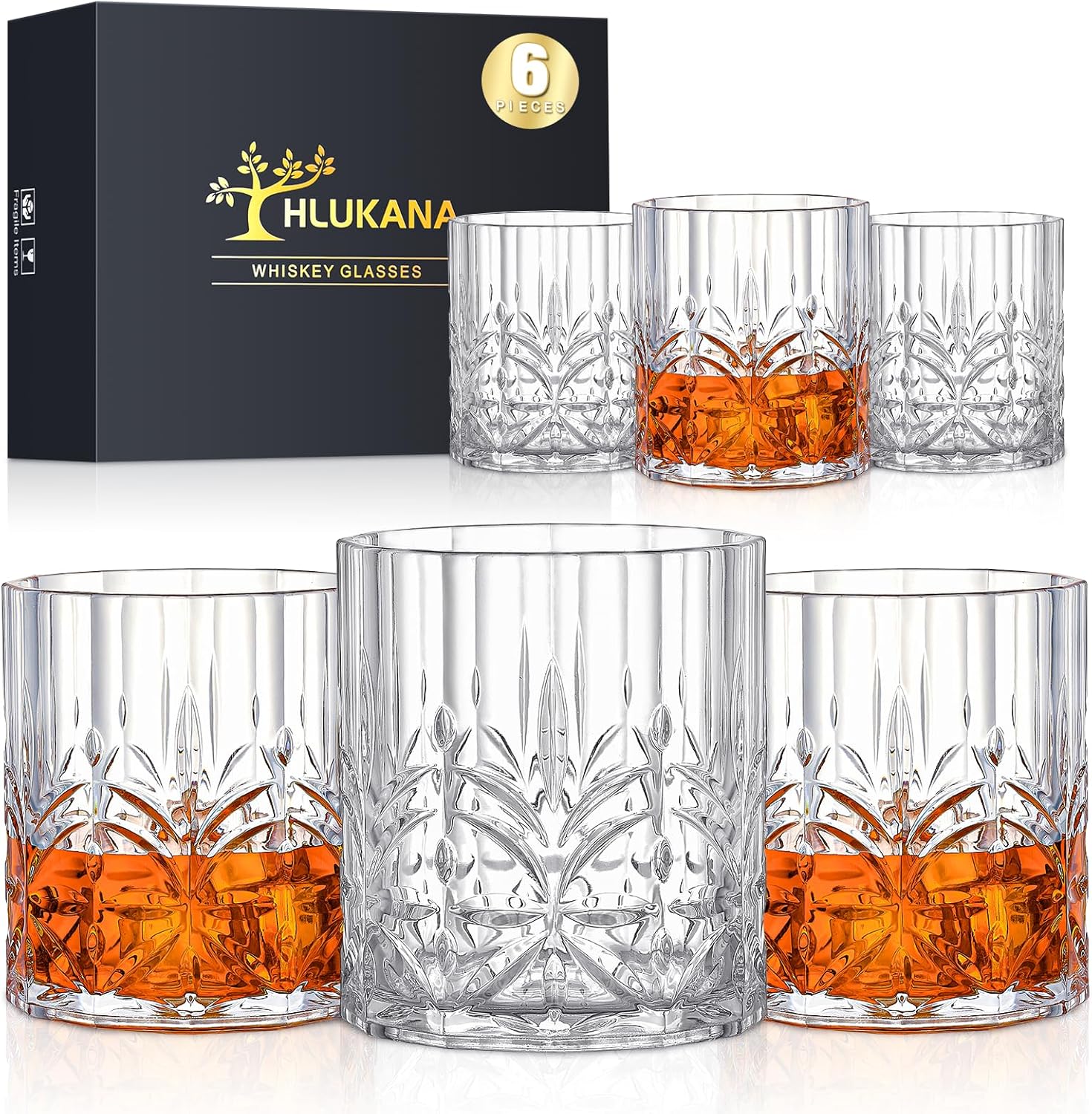Unbreakable Plastic Whiskey Glasses Set - 6-pack 14oz old fashioned glasses for scotch, bourbon, vodka and cocktails